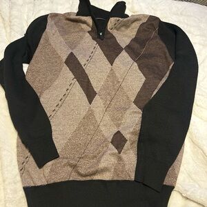 Studio Men's Zip Up Argyle Sweater - Black and Brown